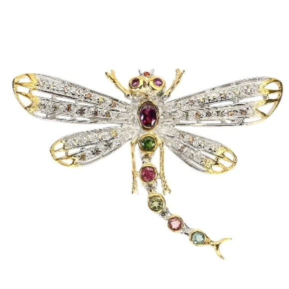 Genuine Multi Gemstone Dragonfly Brooch